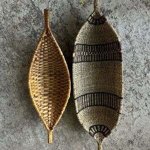 Set of 2 Homemade Woven Baskets Canoe Boat Shaped Gondola